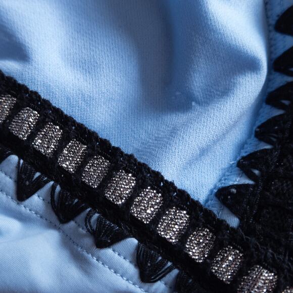 Bar III Women’s Blue One Piece Swimsuit Y2K Crochet Trim Size Large - Picture 9 of 9